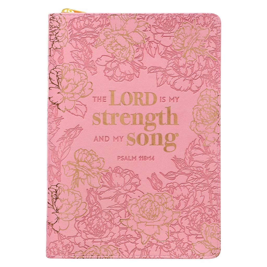 My Strength and My Song Pink Faux Leather Classic Journal with Zippered Closure - Psalm 118:14