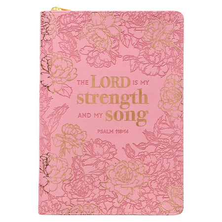 God Works For The Good Pink Sunflower Faux Leather Classic Journal with Zippered Closure - Romans 8:28
