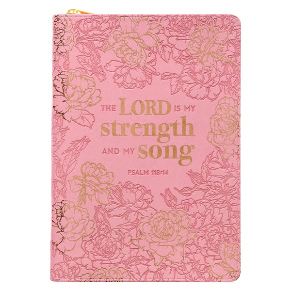 My Strength and My Song Pink Faux Leather Classic Journal with Zippered Closure - Psalm 118:14