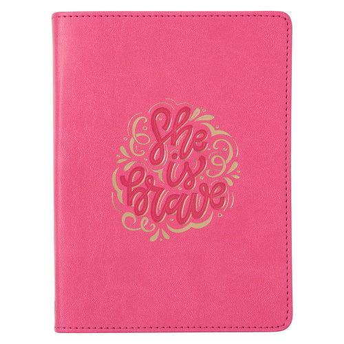 She is Brave Pink Faux Leather Handy-size Journal