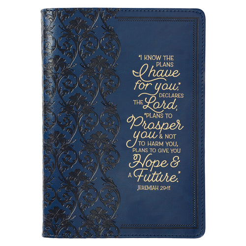 I Know The Plans Floral Trellis Blue Faux Leather Classic Journal- Jeremiah 29:11