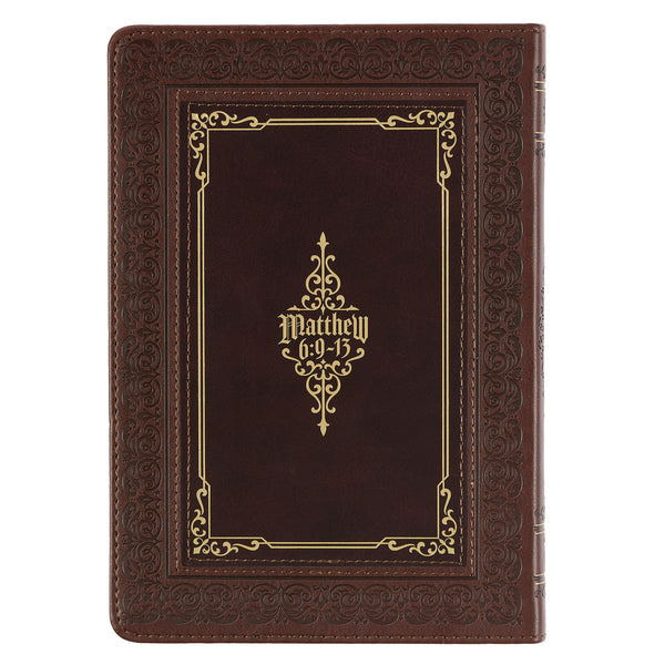 The LORD's Prayer Walnut and Burgundy Faux Leather Classic Journal - Matthew 6:9-13