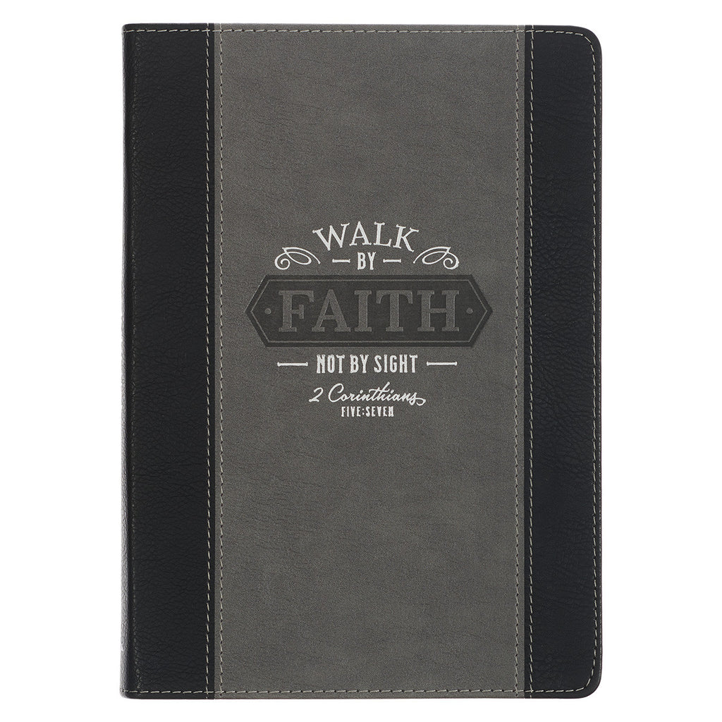 Walk by Faith Black and Gray Faux Leather Classic Journal - 2 Corinthians 5:7
