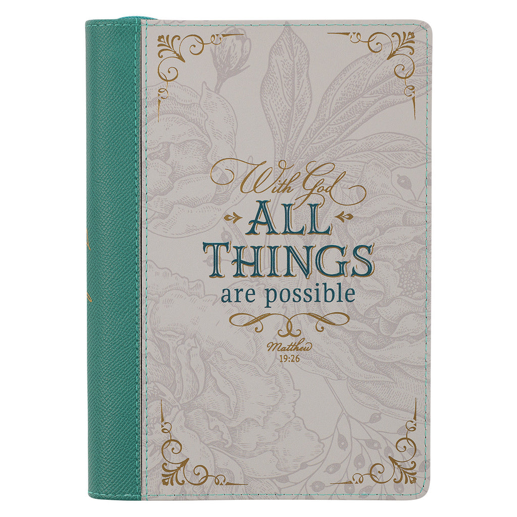 All Things are Possible Teal Tourmaline Faux Leather Journal with Zipper Closure - Matthew 19:26
