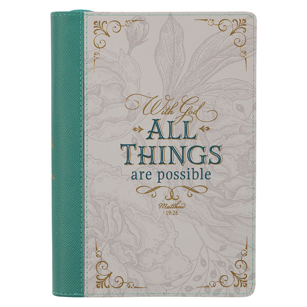 All Things are Possible Teal Tourmaline Faux Leather Journal with Zipper Closure - Matthew 19:26