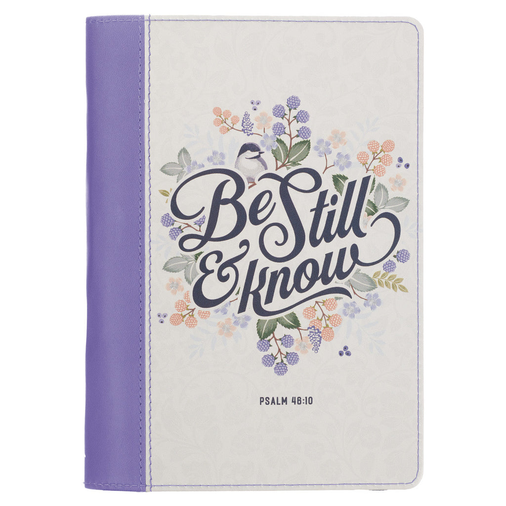 Be Still Purple Pasture Faux Leather Journal with Zippered Closure - Psalm 46:10