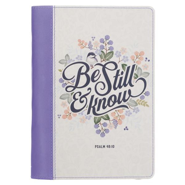 Be Still Purple Pasture Faux Leather Journal with Zippered Closure - Psalm 46:10