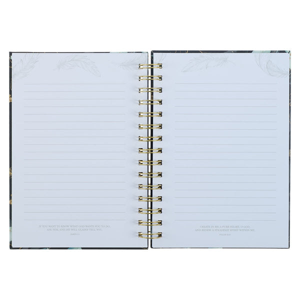 Find Refuge Black and Gold Feather Large Wirebound Journal - Psalm 91:4
