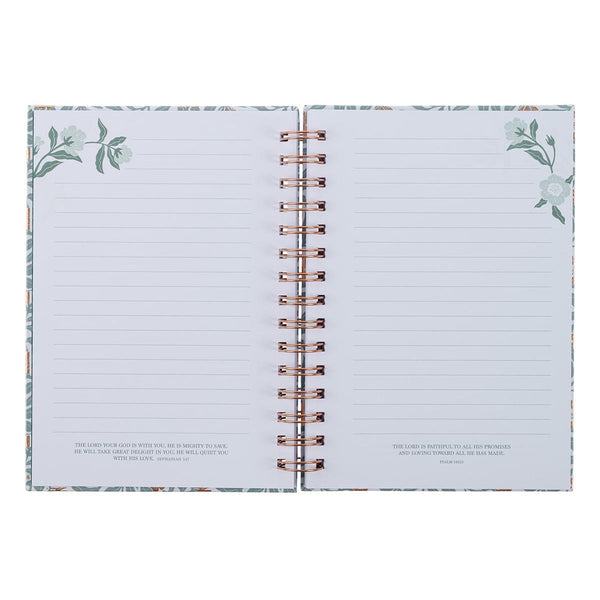 Sufficient Grace Teal Floral Large Wirebound Journal - 2 Corinthians 12:9