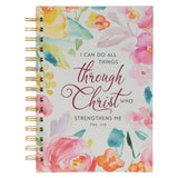 All Things Through Christ Multi-colored Floral Large Wirebound Journal - Philippians 4:13