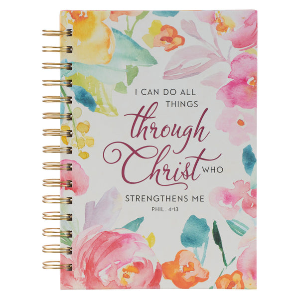 All Things Through Christ Multi-colored Floral Large Wirebound Journal - Philippians 4:13