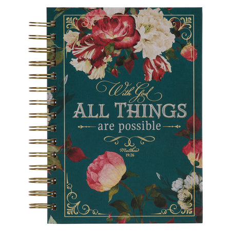 With God All Things are Possible Large Wirebound Journal with Elastic Closure - Matthew 19:26