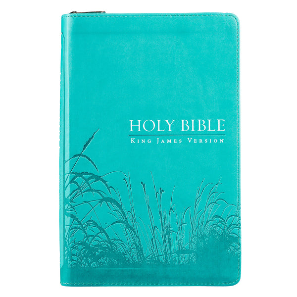 Turquoise Faux Leather Zippered KJV Deluxe Gift Bible with Thumb Index