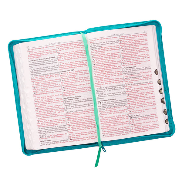 Turquoise Faux Leather Zippered KJV Deluxe Gift Bible with Thumb Index