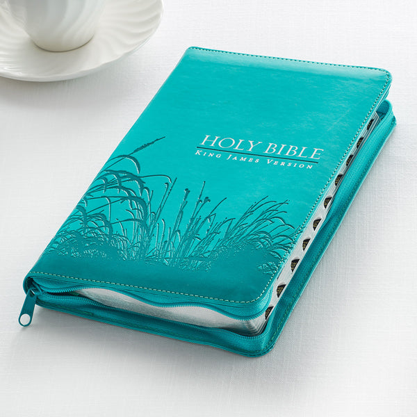 Turquoise Faux Leather Zippered KJV Deluxe Gift Bible with Thumb Index