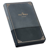 Gray and Black Faux Leather KJV Deluxe Gift Bible with Thumb Index and Zippered Closure