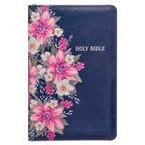 Floral Blue Faux Leather KJV Deluxe Gift Bible with Thumb Index and Zippered Closure