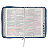 Blue Pearlized Floral Faux Leather Large Print Thinline K J V Bible with Zippered Closure and Thumb Index
