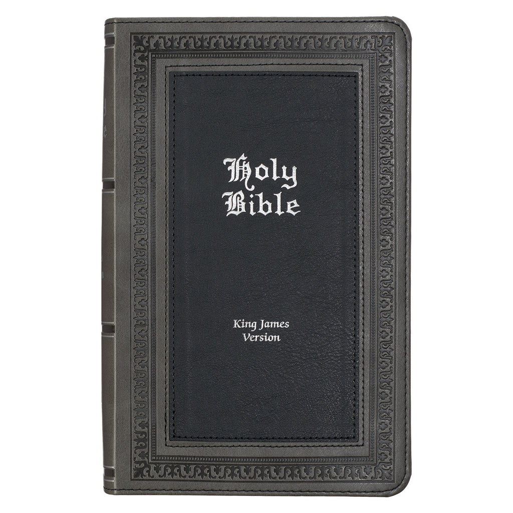 Gray with Black Inlay Faux Leather Giant Print Standard-size KJV Bible with Thumb Indexing