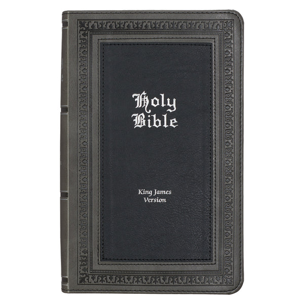 Gray with Black Inlay Faux Leather Giant Print Standard-size KJV Bible with Thumb Indexing