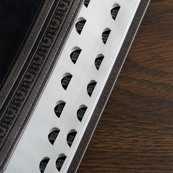 Gray with Black Inlay Faux Leather Giant Print Standard-size KJV Bible with Thumb Indexing