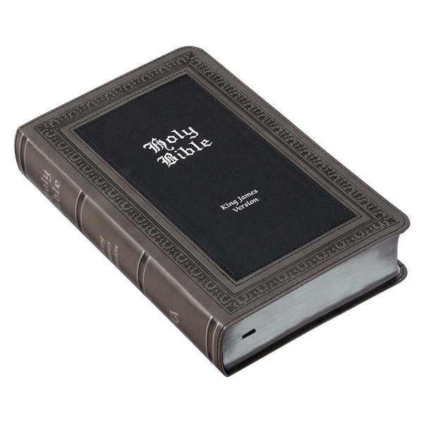 Gray with Black Inlay Faux Leather Giant Print Standard-size KJV Bible with Thumb Indexing