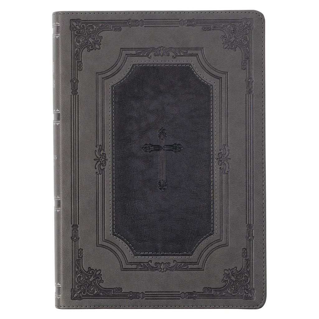 Black with Gray Inlay Faux Leather Super Giant Print King James Version Bible with Thumb Index and Zippered Closure