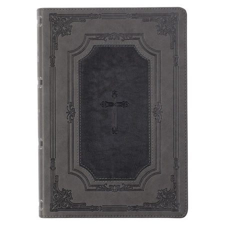 Gray and Black Faux Leather KJV Deluxe Gift Bible with Thumb Index and Zippered Closure