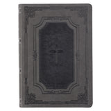 Black with Gray Inlay Faux Leather Super Giant Print King James Version Bible with Thumb Index and Zippered Closure