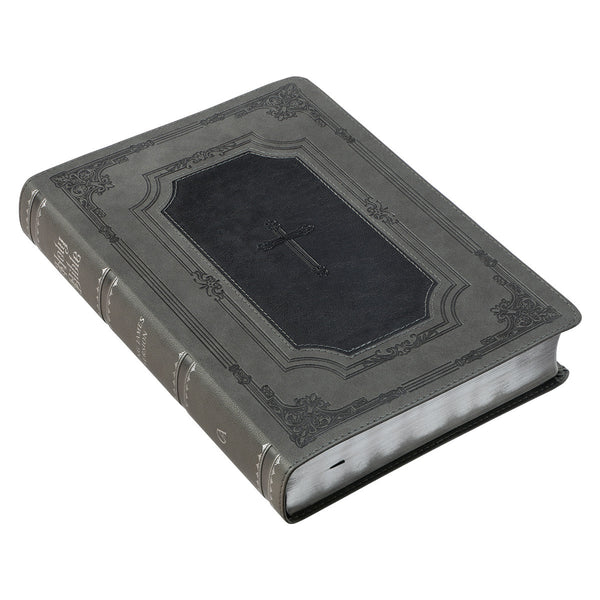 Black with Gray Inlay Faux Leather Super Giant Print King James Version Bible with Thumb Index and Zippered Closure