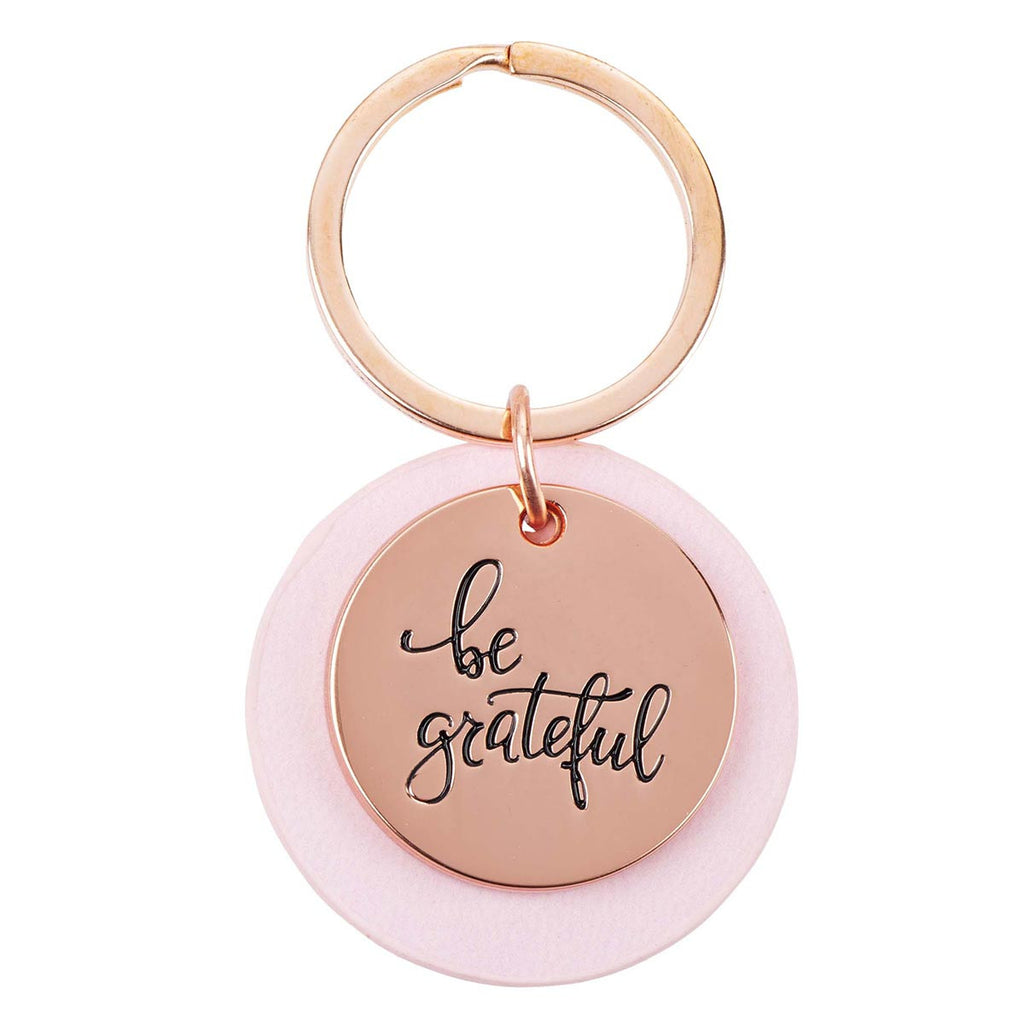 Be Grateful Rose Gold Keyring with Pink Disc