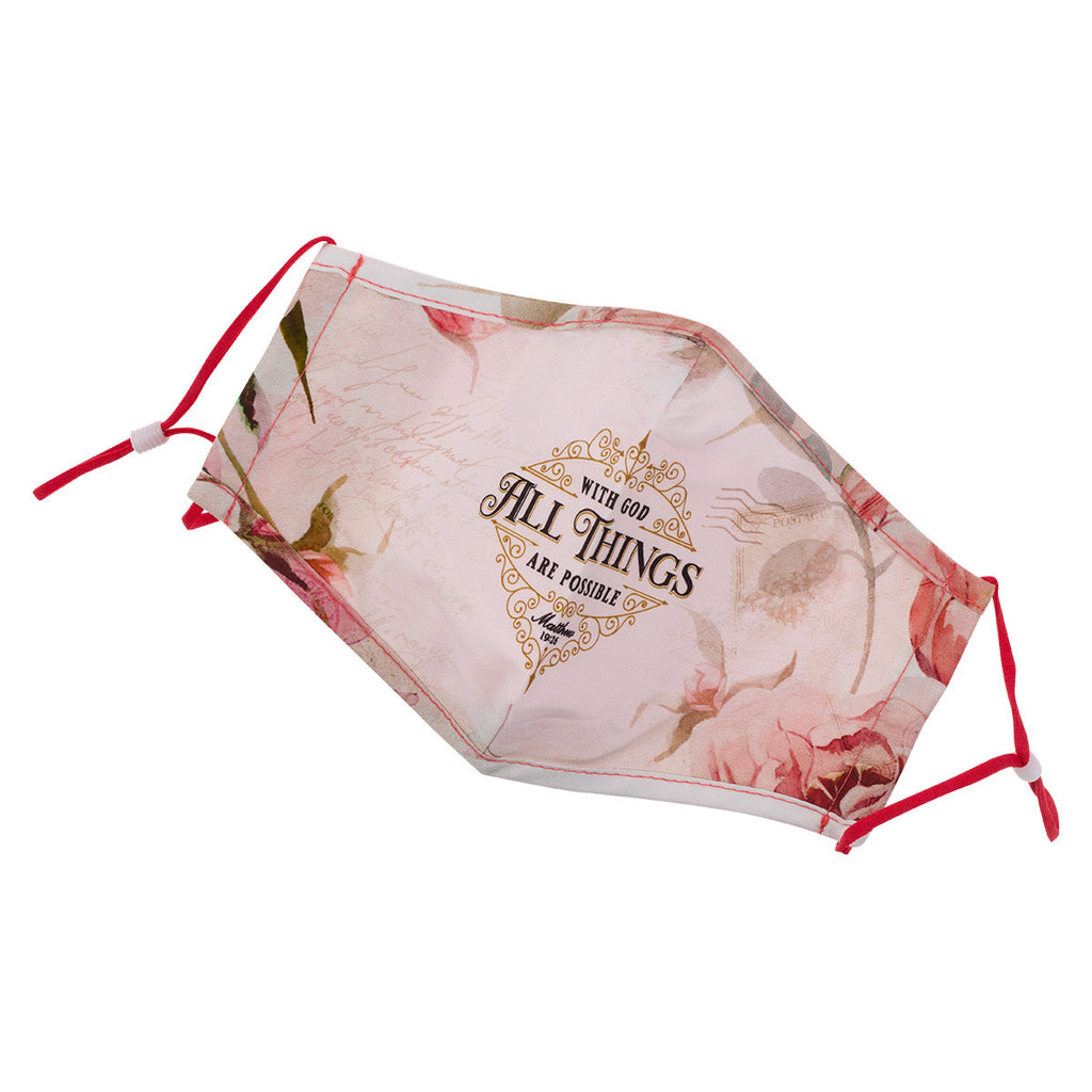All Things Are Possible Reusable Floral Cotton Face Mask - Matthew 19:26
