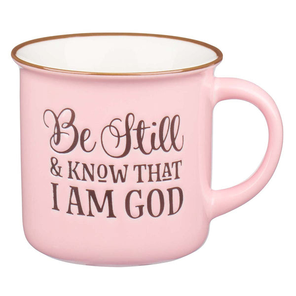 Be Still and Know Pink Camp Style Coffee Mug - Psalm 46:10