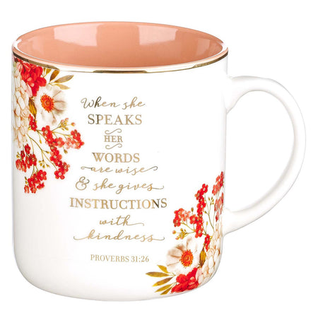 She Speaks with Wisdom Blue Floral Ceramic Coffee Mug - Proverbs 31:26