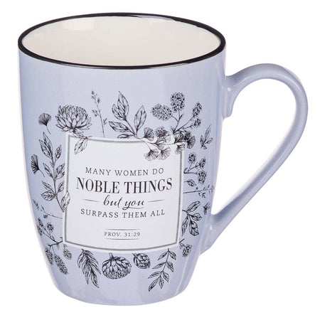 She Speaks with Wisdom Blue Floral Ceramic Coffee Mug - Proverbs 31:26