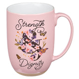 Strength and Dignity Pink Butterfly Garden Ceramic Coffee Mug - Proverbs 31:25