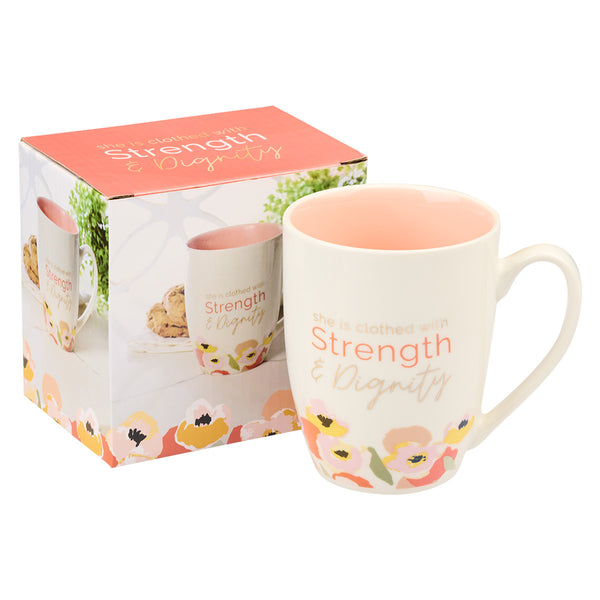Strength & Dignity Peach Poppy Ceramic Mug - Proverbs 31:25