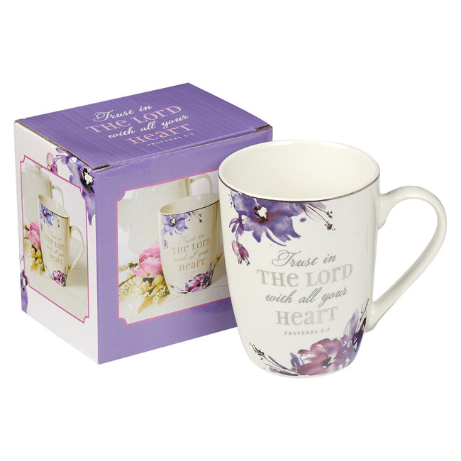 Trust in the LORD Purple Floral Ceramic Coffee Mug - Proverbs 3:5