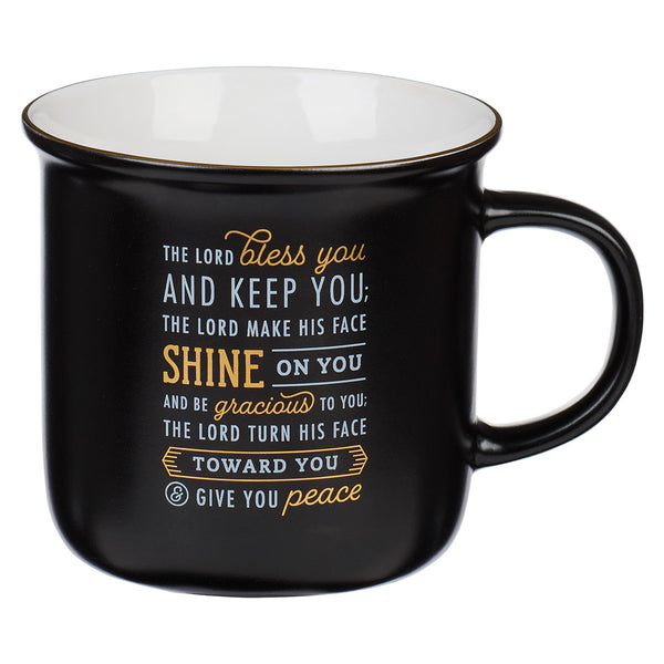 Bless You and Keep You Black and Gold Camp-style Ceramic Coffee Mug - Numbers 6:24-26