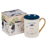 More Precious than Rubies White and Blue Ceramic Coffee Mug - Proverbs 3:15