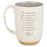 Trust in the Lord white Ceramic Coffee Mug with Exposed Clay Base - Proverbs 3:5
