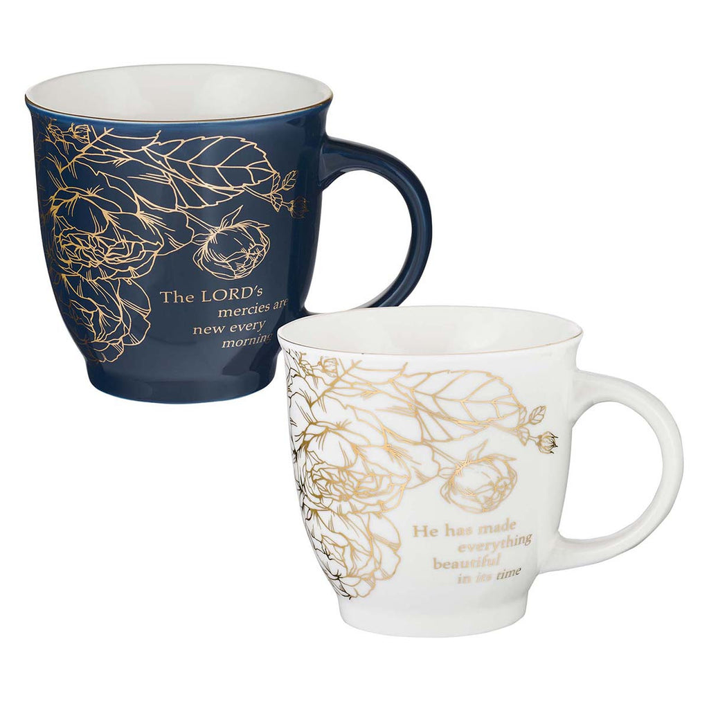 Two Piece Ceramic Mug Set - A Beautiful Morning Lamentations 3:23 & Ecclesiastes 3:1