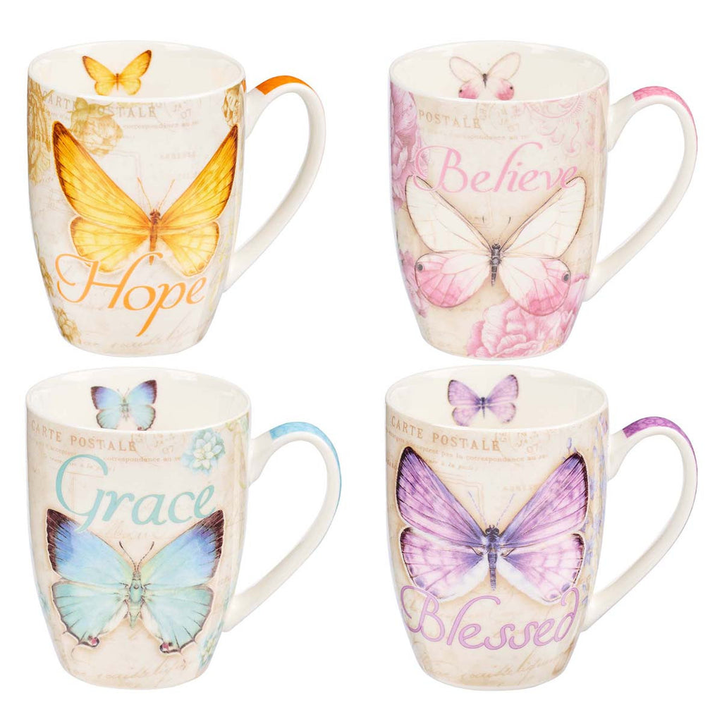 Mug Set - Butterflies Blessed, Believe, Grace & Hope