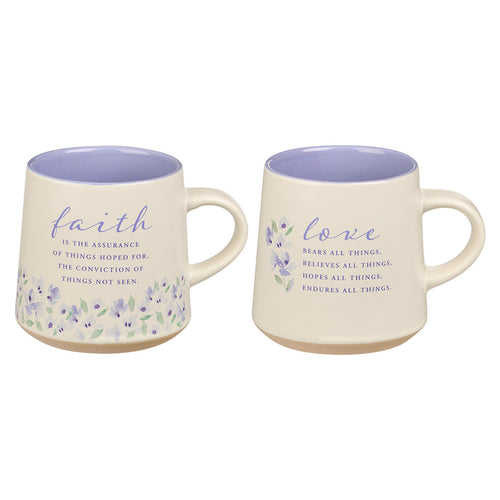 Faith and Love Lilac Purple Ceramic Coffee Mug Set