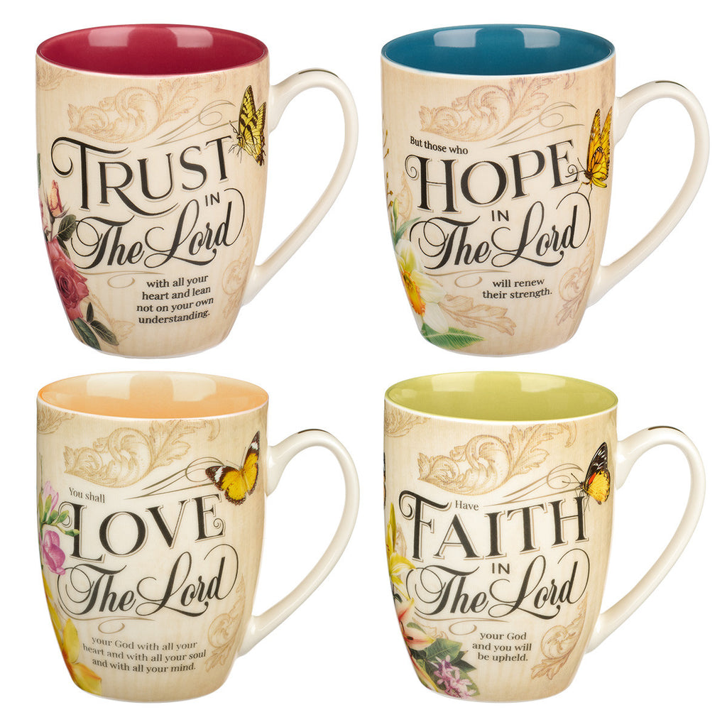 Faith Trust Hope and Love Floral Mug Set