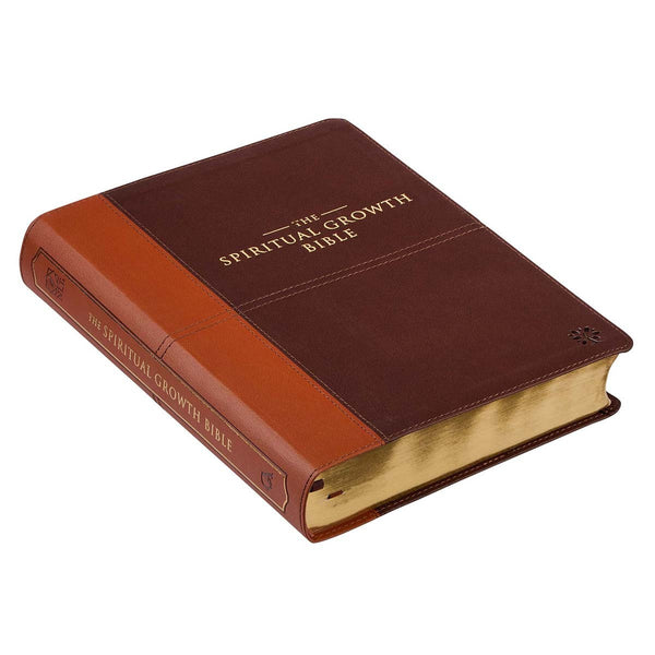 Two-tone Espresso and Toffee Brown Faux Leather Spiritual Growth Bible