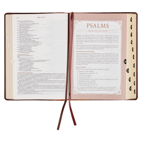Two-tone Espresso and Toffee Brown Faux Leather Spiritual Growth Bible