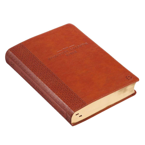 Saddle Tan Faux Leather Spiritual Growth Bible