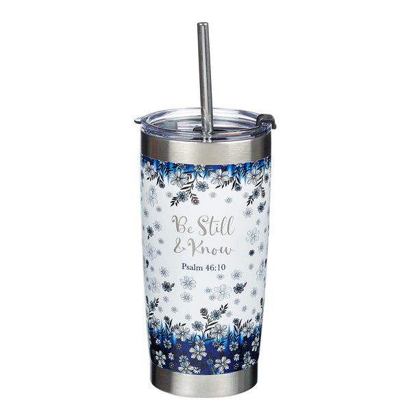 Insulated Mug with Reusable Stainless Steel Straw - Be Still & Know