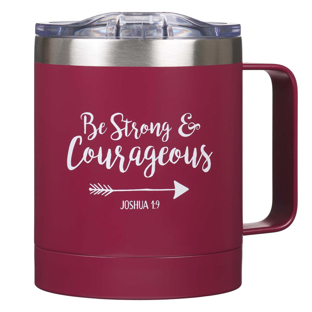 Be Strong & Courageous Very Berry Camp Style Stainless Steel Mug - Joshua 1:9